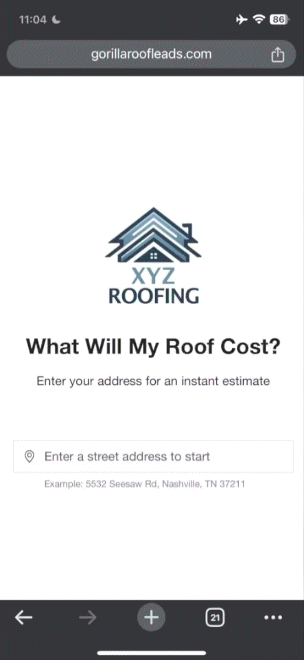 Example of Gorilla Roof Leads widget in action